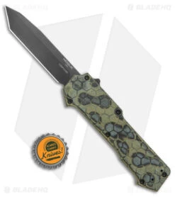 Hogue Knives Compound Tanto OTF Automatic Knife Green G-Mascus (3.5" Black) -Knives Shop Hogue Knives Compound OTF Tanto Auto Green G Mascus Black BHQ 93913 jr bottlecap