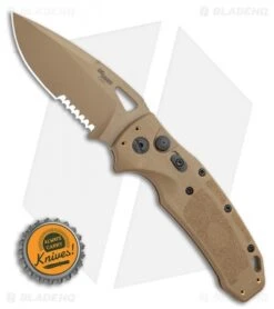 Hogue SIG K320A Automatic Knife Coyote Polymer Drop Point (3.5" Tan Serr) -Knives Shop Hogue Sig k320A Automatic Knife Coyote Polymer DP Ser 3.5 Tan 36333 BHQ 117426 LS Bottlecap